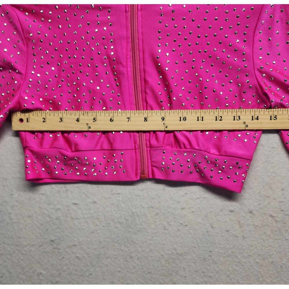 Daisy Women Hot Pink Rhinestone Cropped Zip Jacket and Leggings Set Medium - Picture 9 of 14